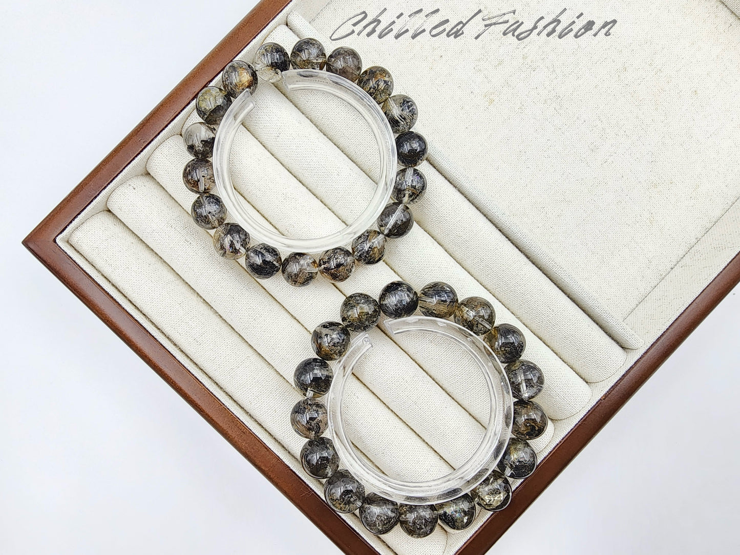 [Bracelet] Skeletal Herkimer Quartz Bracelet with Oil & Yellow Clay Inclusions (Pakistan)