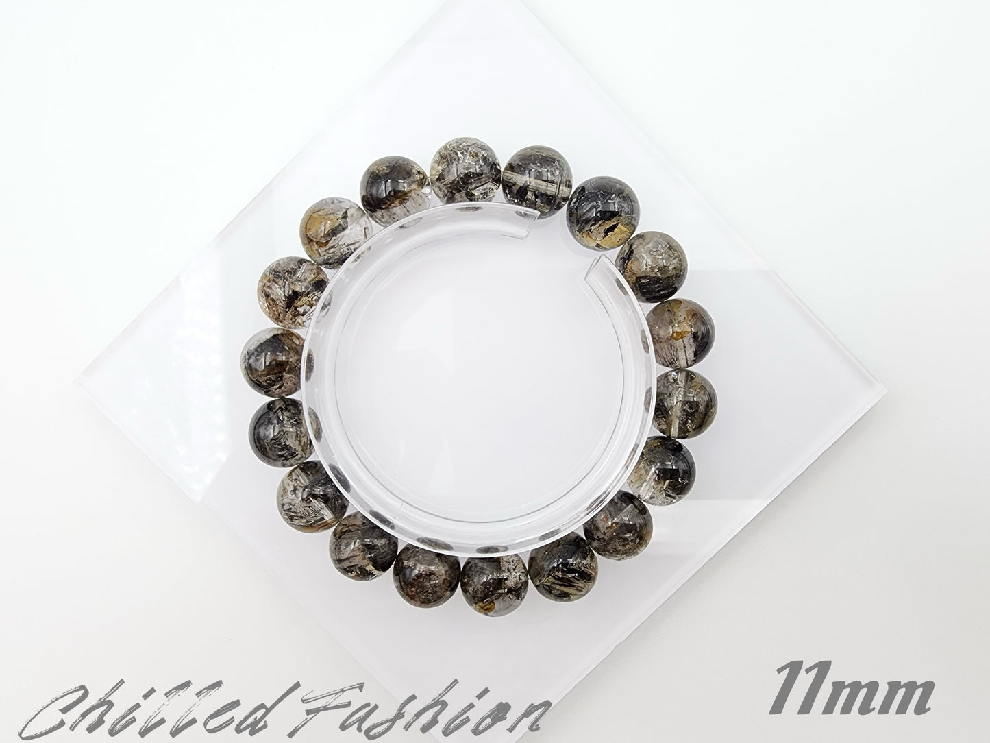 [Bracelet] Skeletal Herkimer Quartz Bracelet with Oil & Yellow Clay Inclusions (Pakistan)