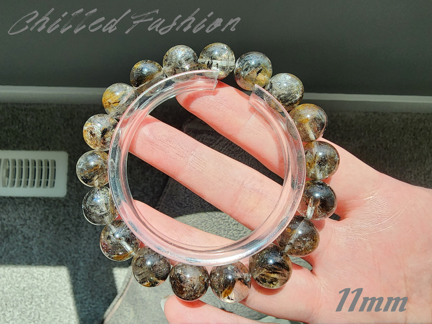 [Bracelet] Skeletal Herkimer Quartz Bracelet with Oil & Yellow Clay Inclusions (Pakistan)