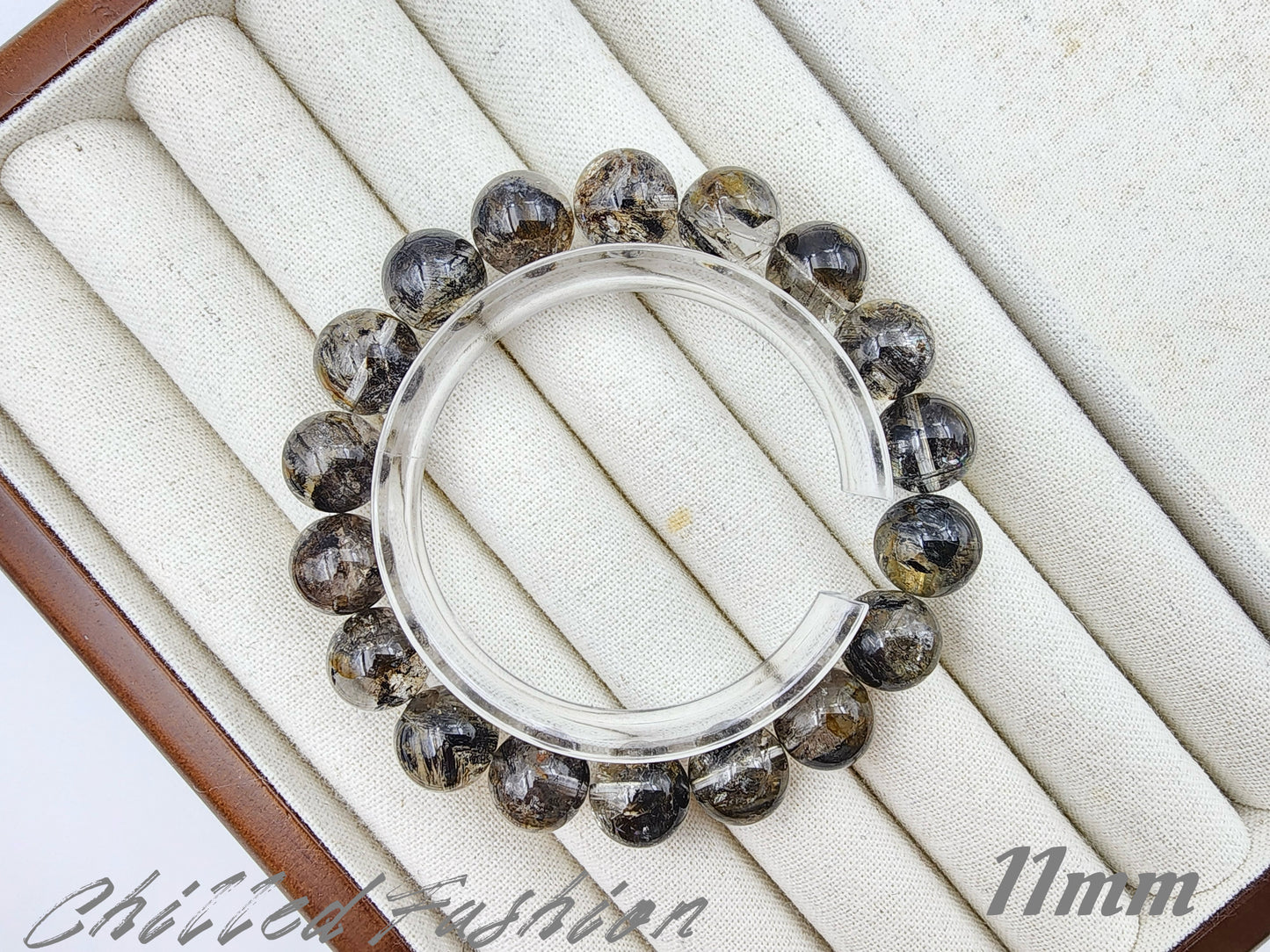 [Bracelet] Skeletal Herkimer Quartz Bracelet with Oil & Yellow Clay Inclusions (Pakistan)