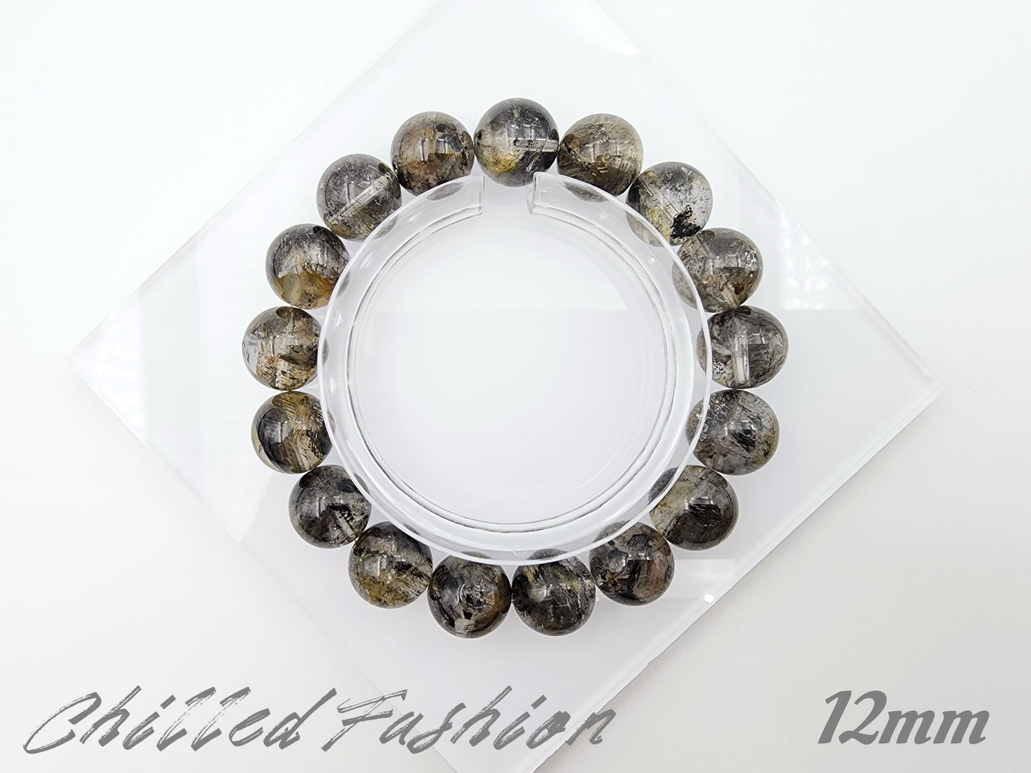 [Bracelet] Skeletal Herkimer Quartz Bracelet with Oil & Yellow Clay Inclusions (Pakistan)