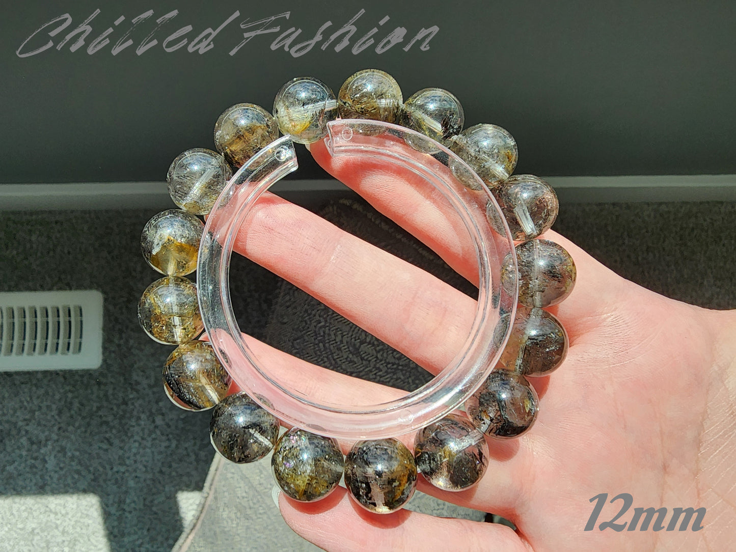 [Bracelet] Skeletal Herkimer Quartz Bracelet with Oil & Yellow Clay Inclusions (Pakistan)