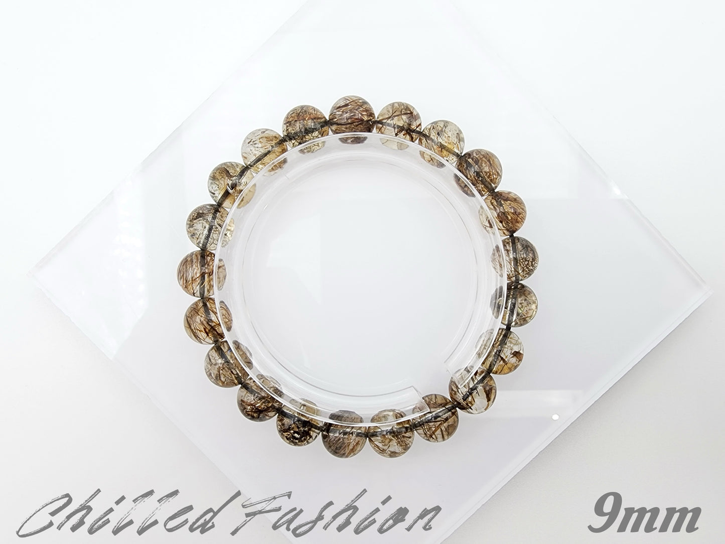 [Bracelet] Herkimer-Style Quartz Bracelet with Black Gold Rutilated Inclusions
