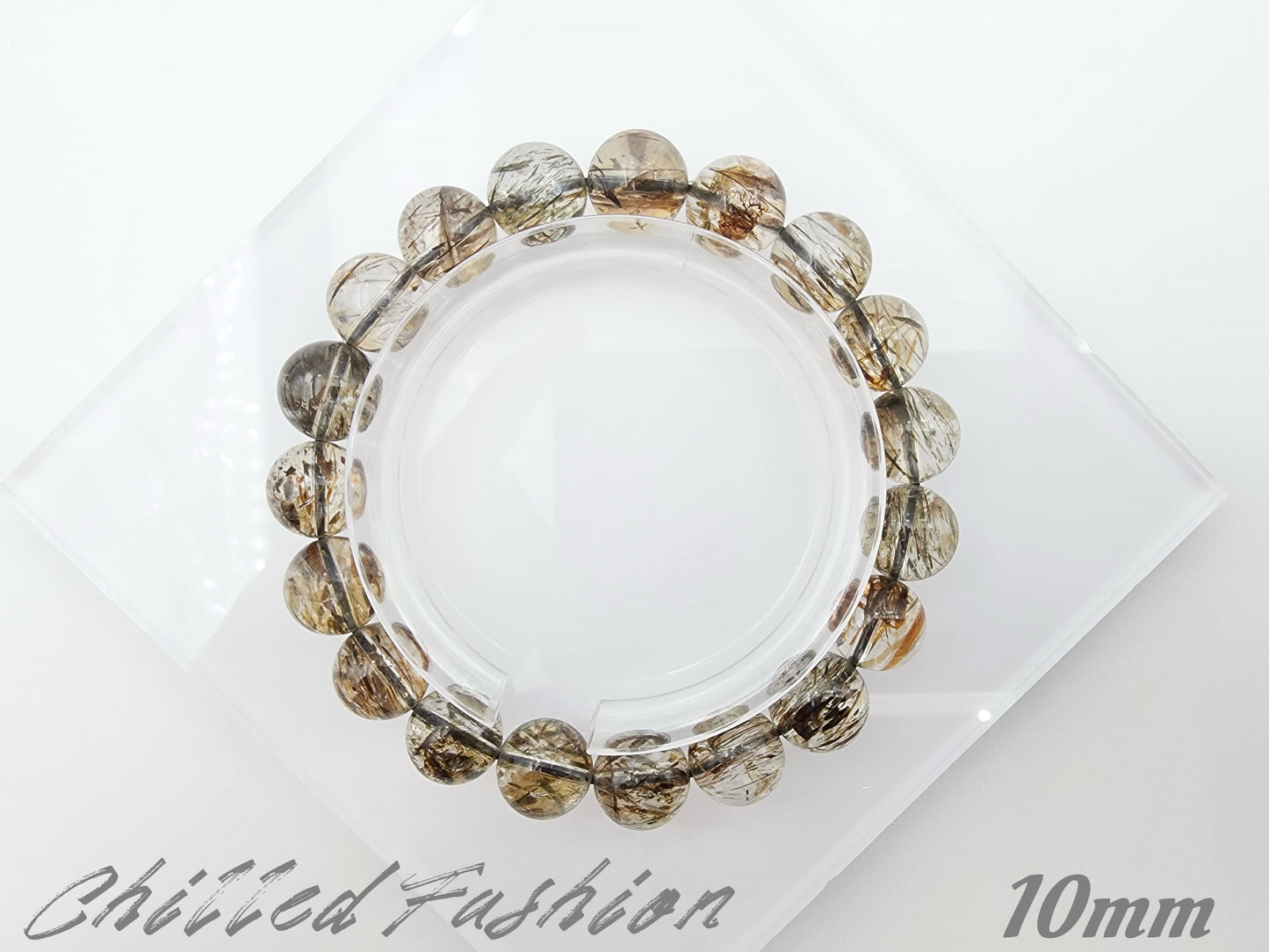 [Bracelet] Herkimer-Style Quartz Bracelet with Black Gold Rutilated Inclusions