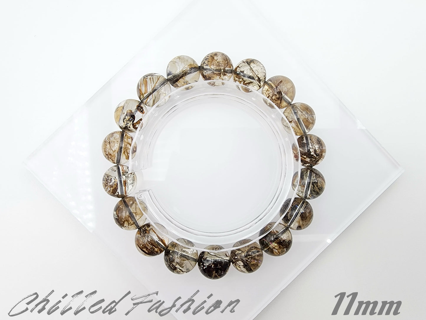 [Bracelet] Herkimer-Style Quartz Bracelet with Black Gold Rutilated Inclusions