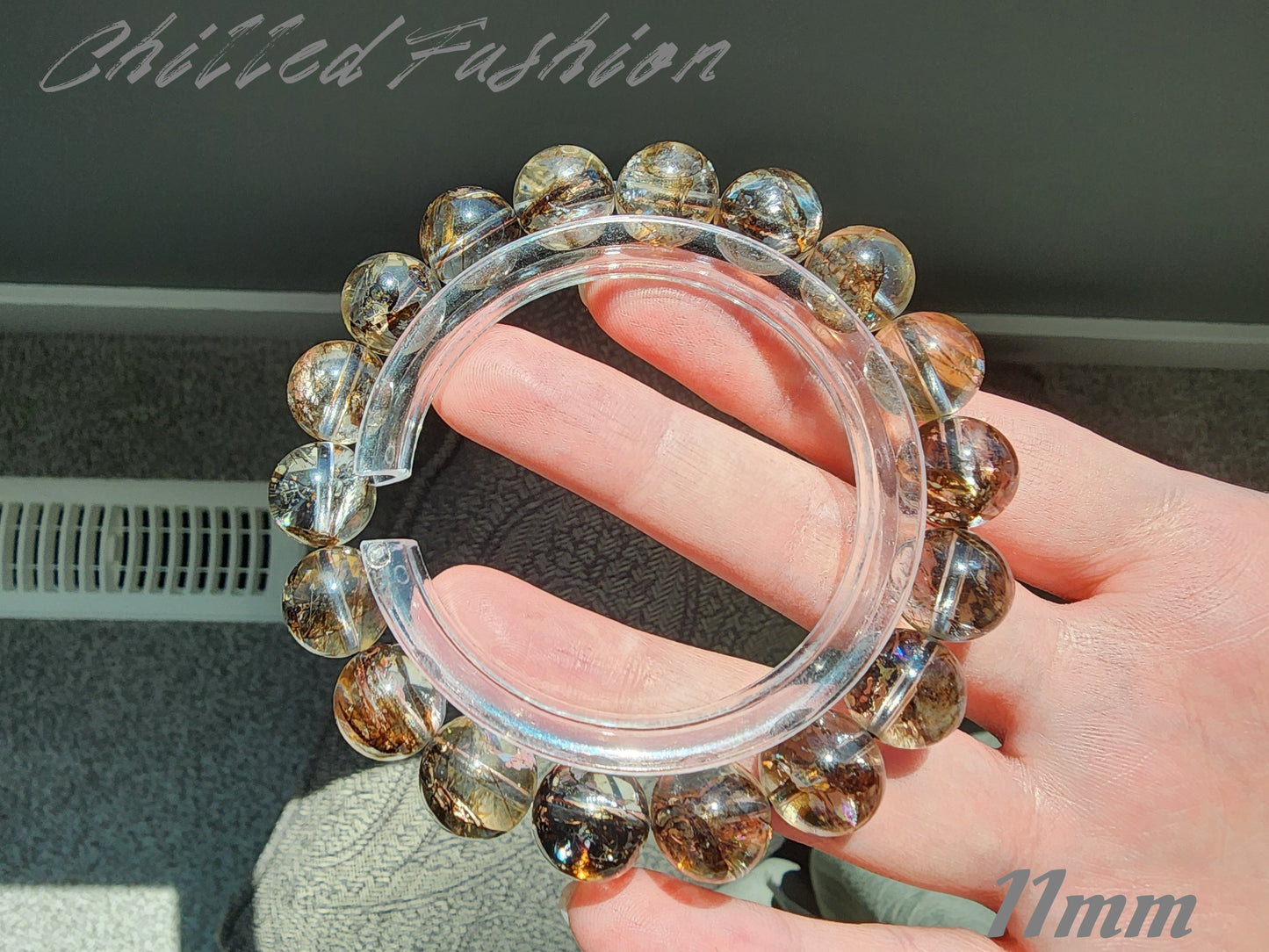 [Bracelet] Herkimer-Style Quartz Bracelet with Black Gold Rutilated Inclusions