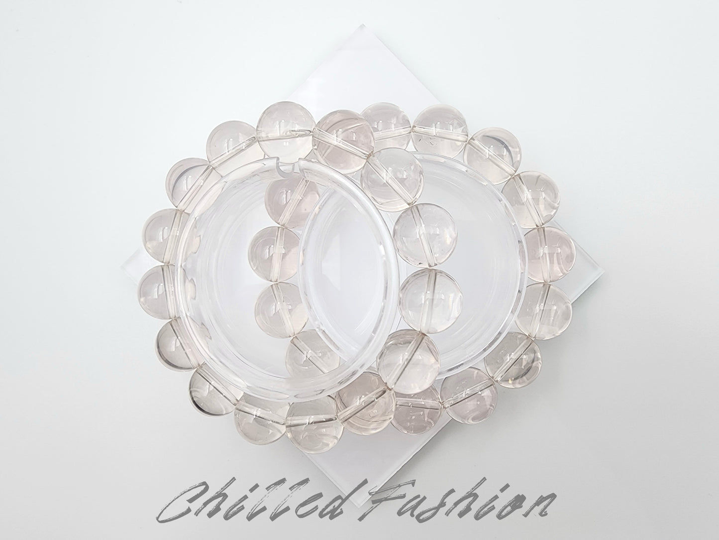 [Bracelet] 15mm Icy Peach Pink Rose Quartz Bracelet