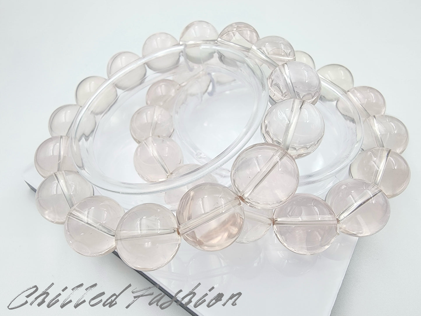 [Bracelet] 15mm Icy Peach Pink Rose Quartz Bracelet