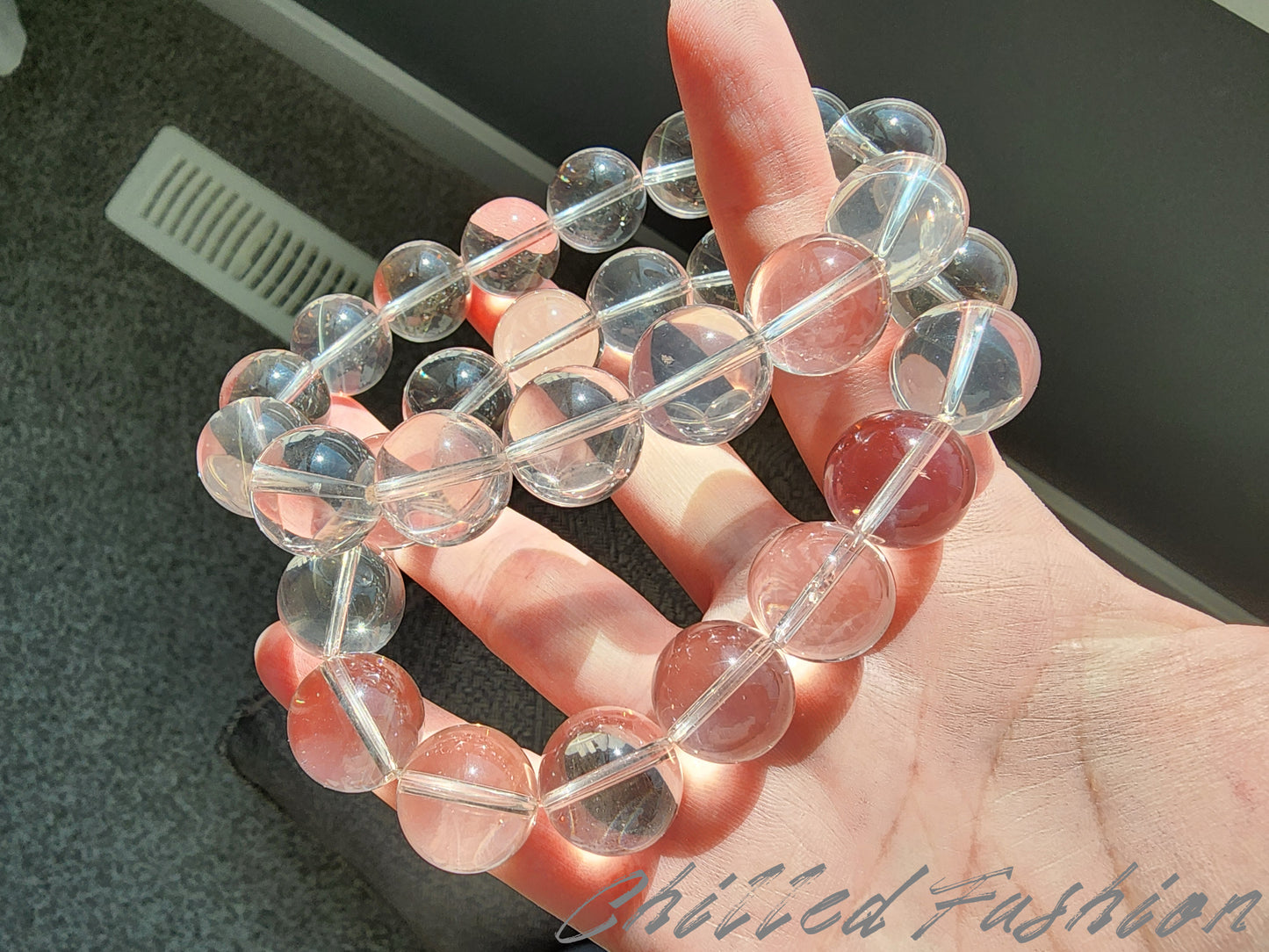 [Bracelet] 15mm Icy Peach Pink Rose Quartz Bracelet