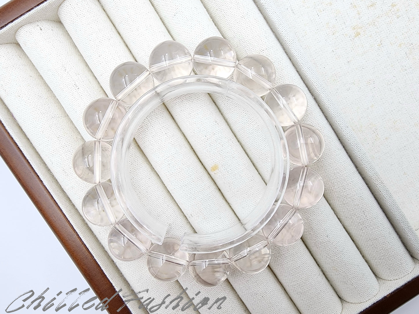 [Bracelet] 15mm Icy Peach Pink Rose Quartz Bracelet