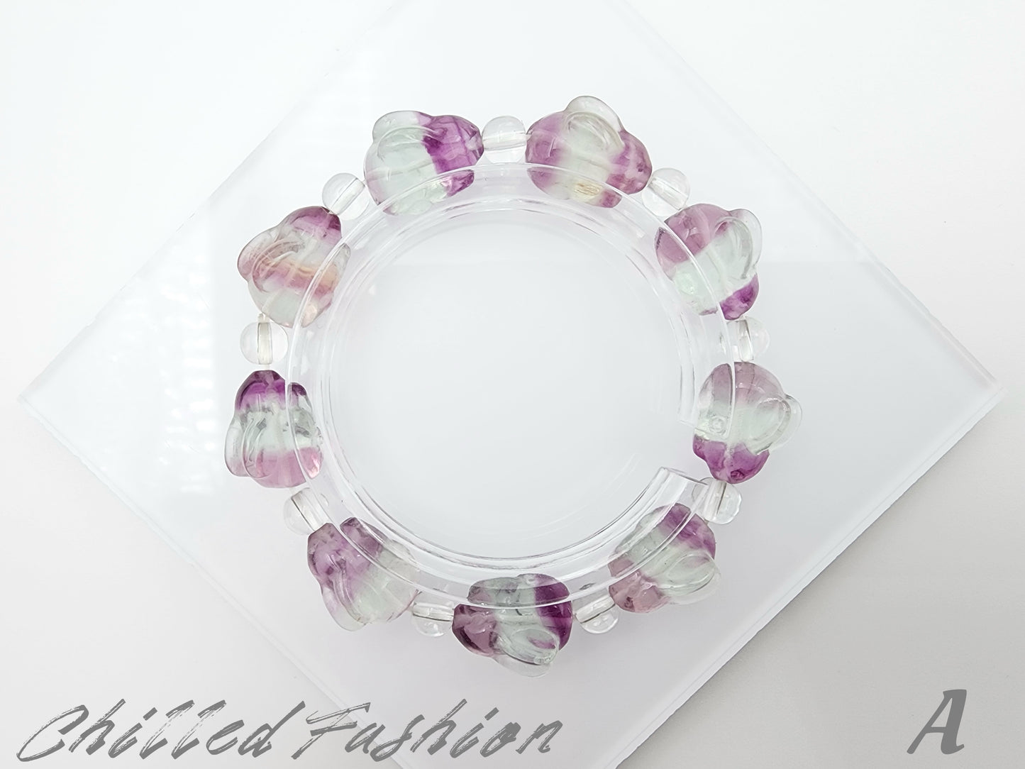 [Bracelet] Enchanted Hues: Handcrafted Fluorite Bracelets with Unique Rabbit Bead Accent