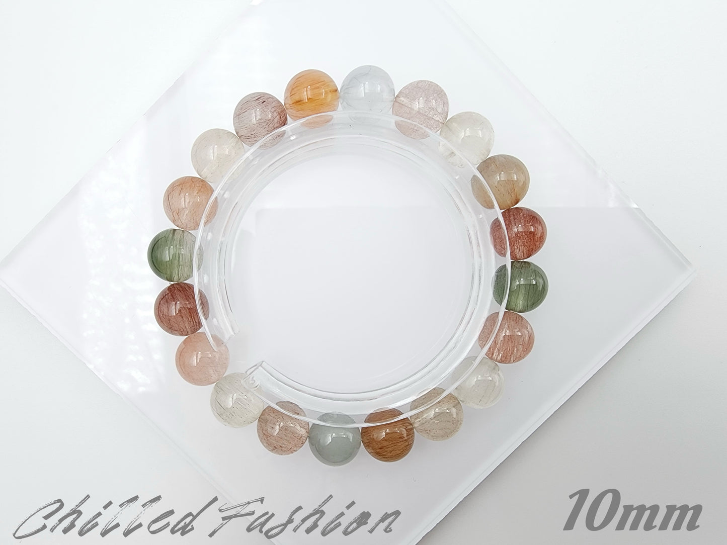 [Bracelet] Unique Rainbow Rabbit Hair Quartz Bracelet