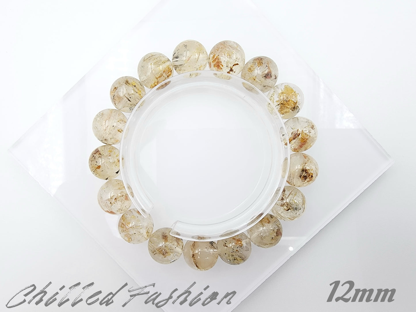 [Bracelet] Madagascar Herkimer-Style Quartz Bracelet with Petroleum Inclusions