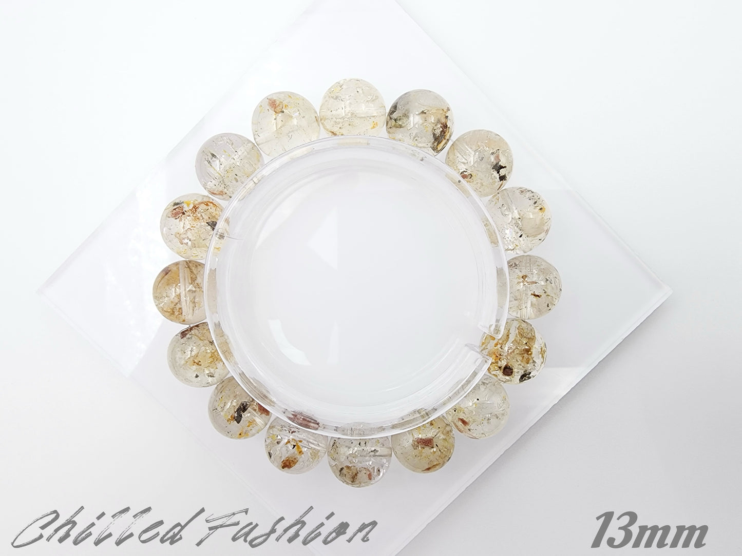 [Bracelet] Madagascar Herkimer-Style Quartz Bracelet with Petroleum Inclusions