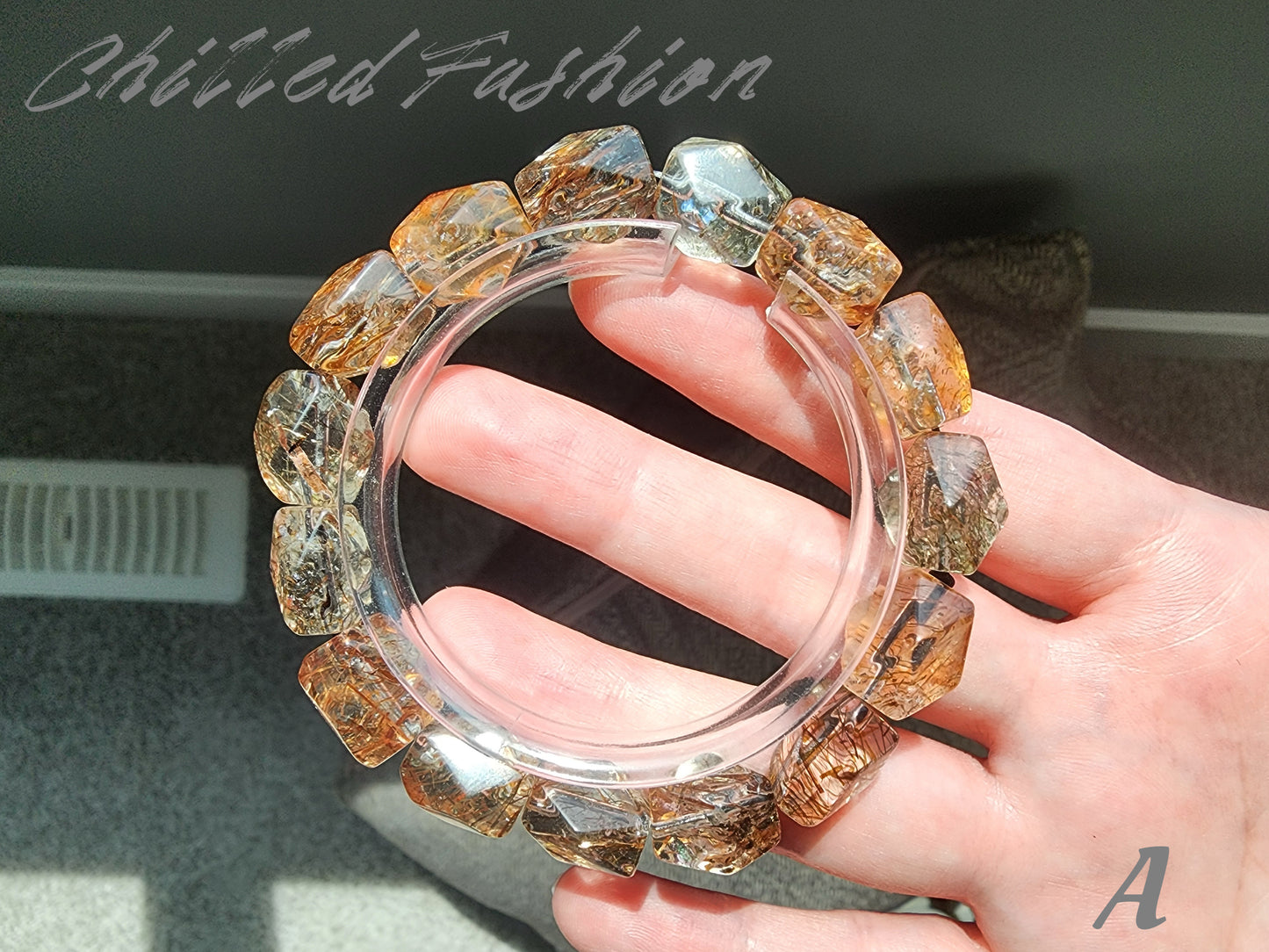 [Bracelet] Black Gold Rutilated Quartz Faceted Nugget Bracelet