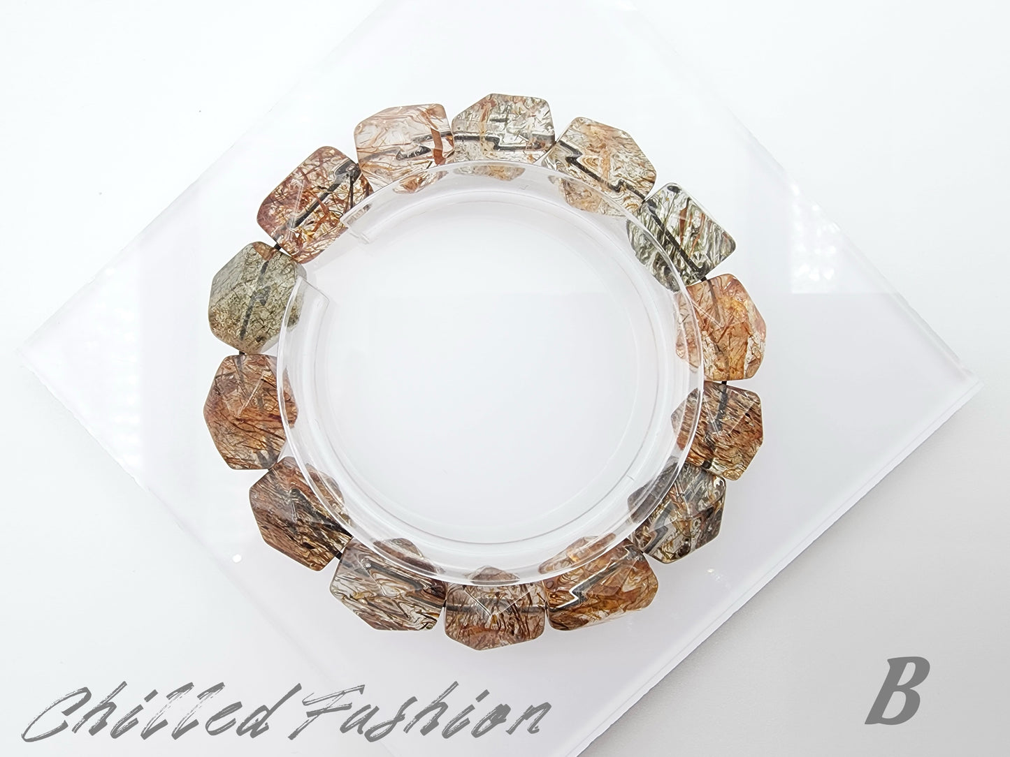 [Bracelet] Black Gold Rutilated Quartz Faceted Nugget Bracelet