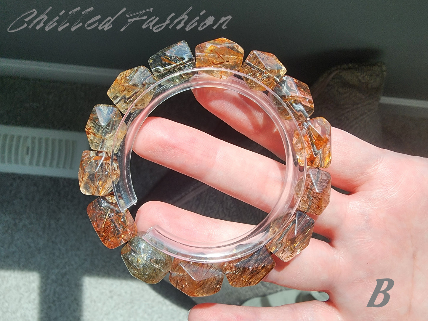 [Bracelet] Black Gold Rutilated Quartz Faceted Nugget Bracelet