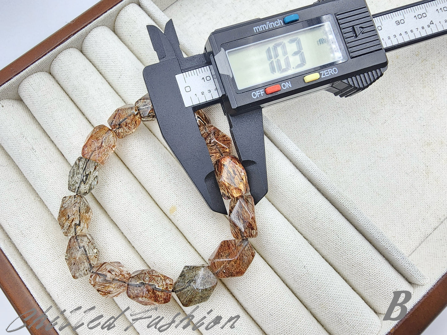 [Bracelet] Black Gold Rutilated Quartz Faceted Nugget Bracelet