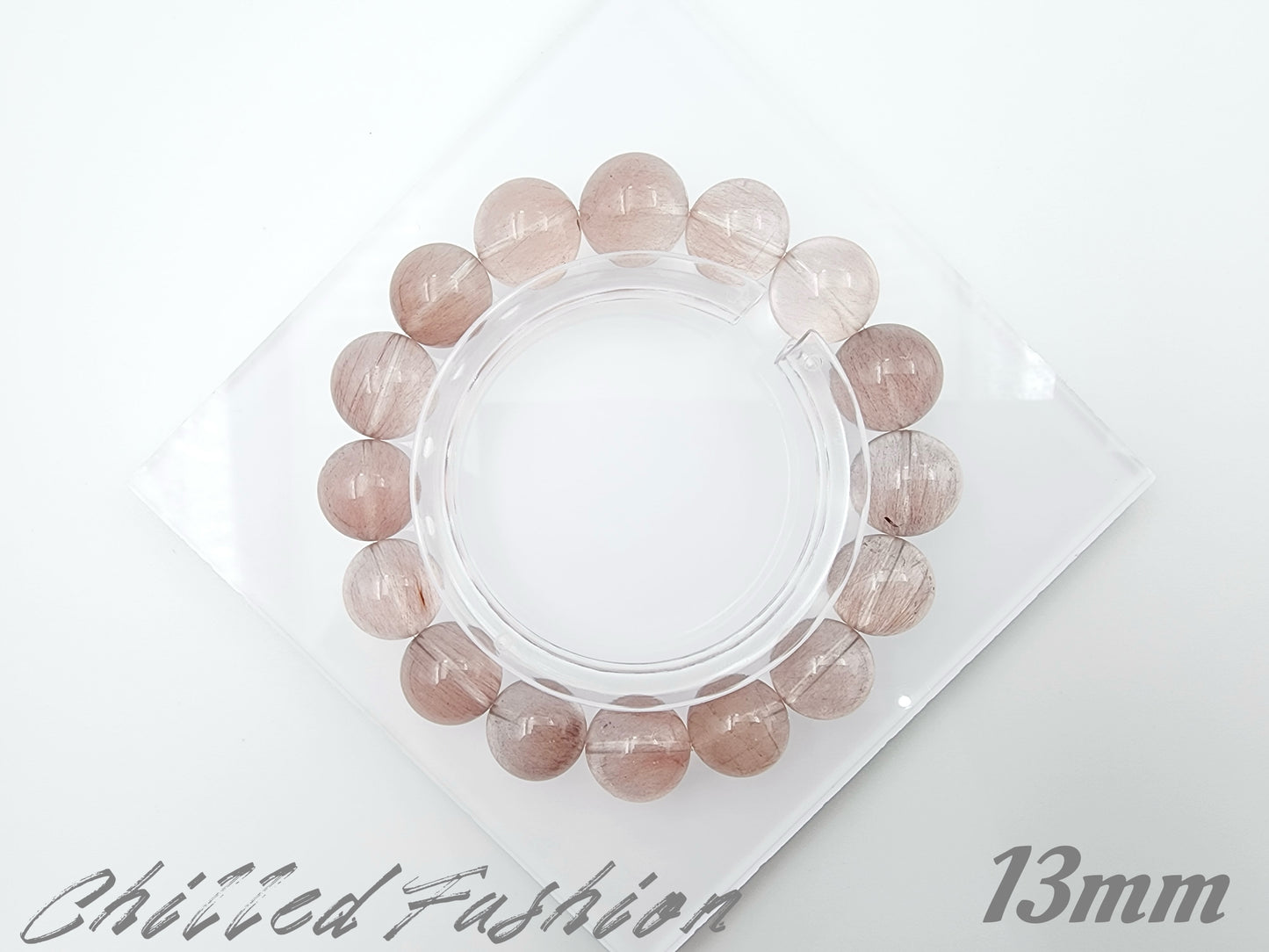[Bracelet] Natural Pink Rabbit Hair Quartz Bracelet