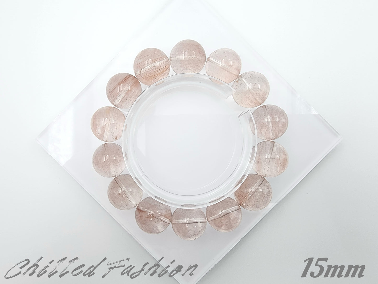 [Bracelet] Natural Pink Rabbit Hair Quartz Bracelet