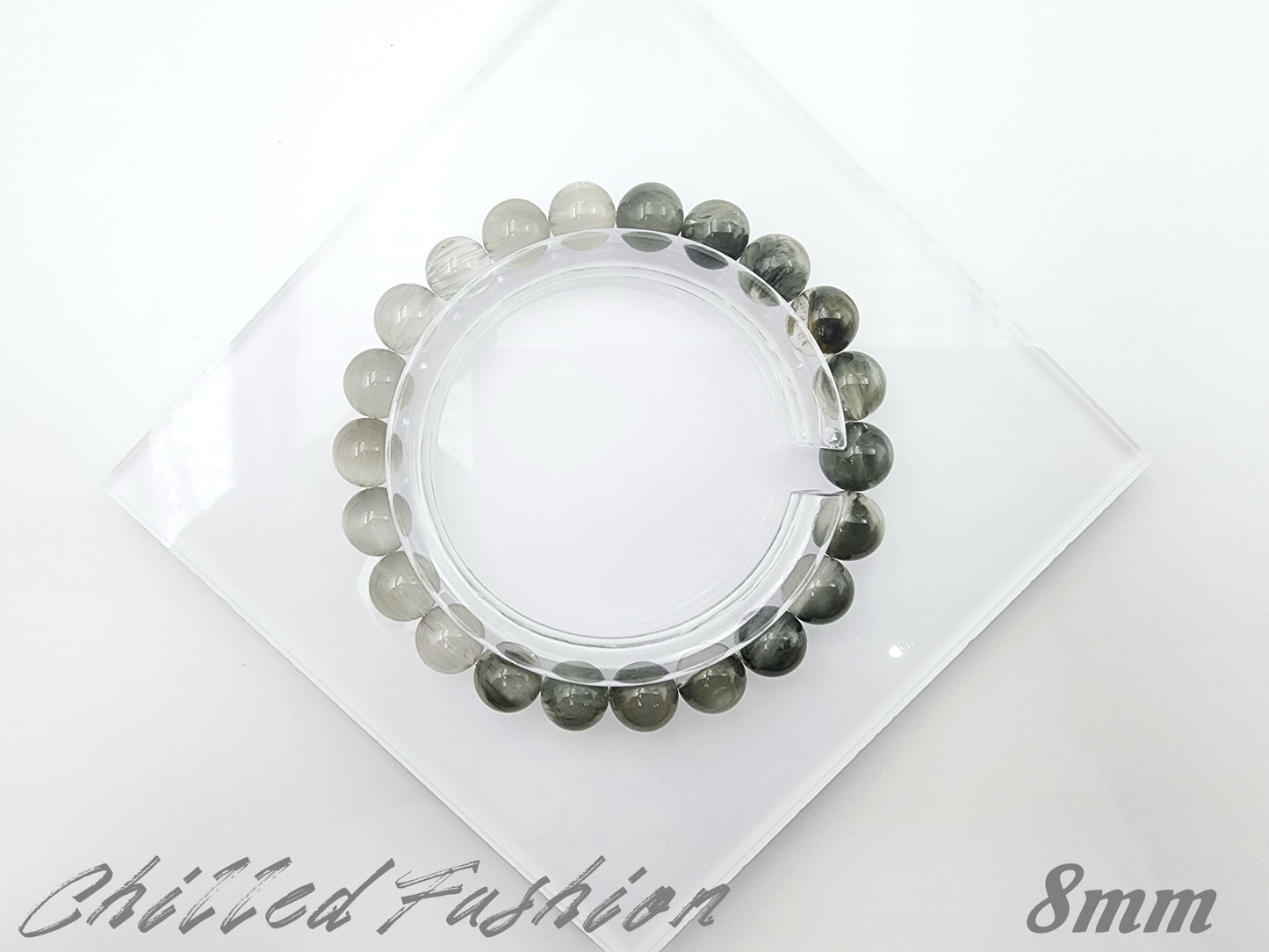 [Bracelet] Ombre Grey Rabbit Hair Quartz Bracelet