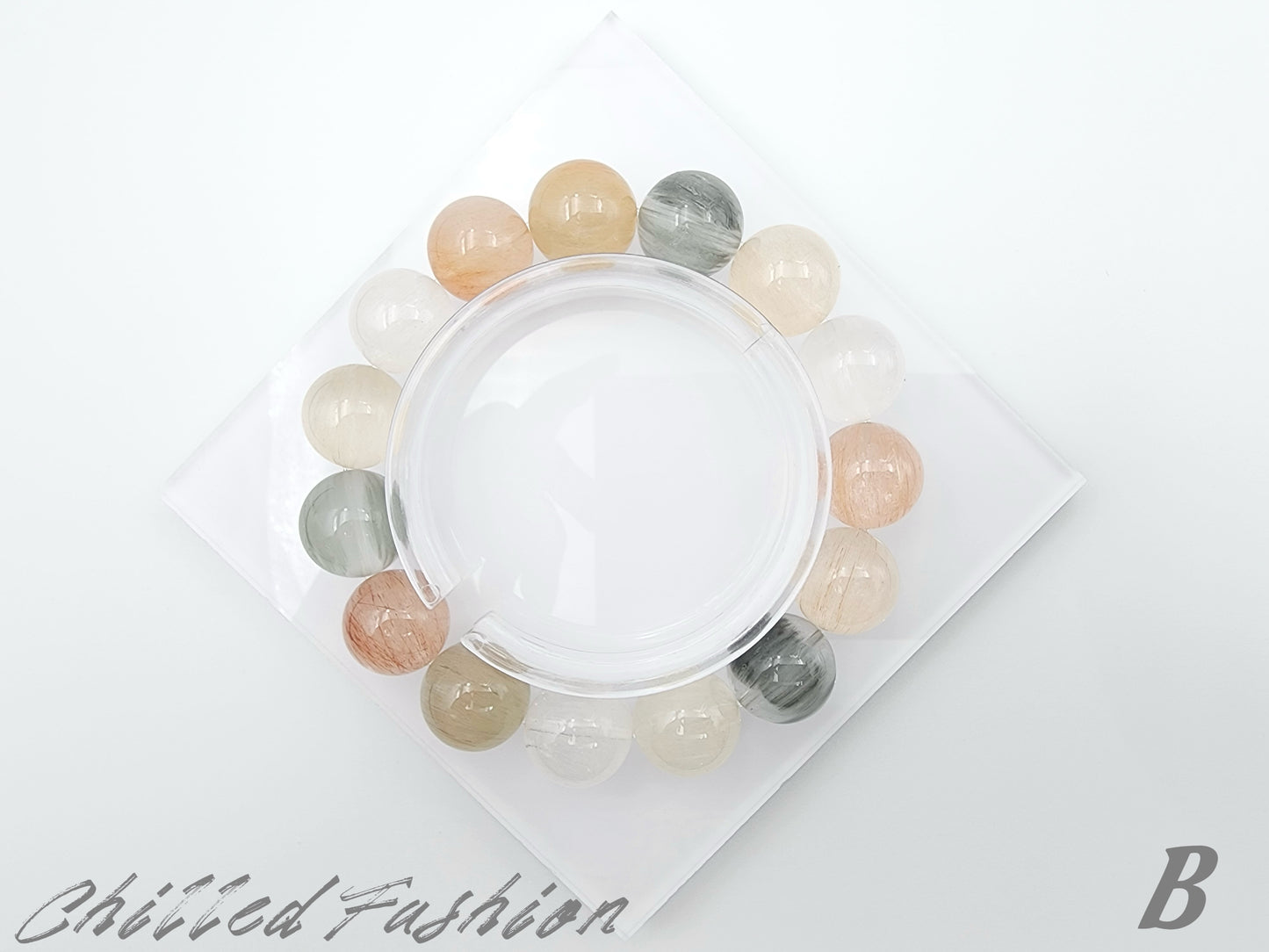 [Bracelet] 15mm Multicolor Rabbit Hair Quartz Bracelet