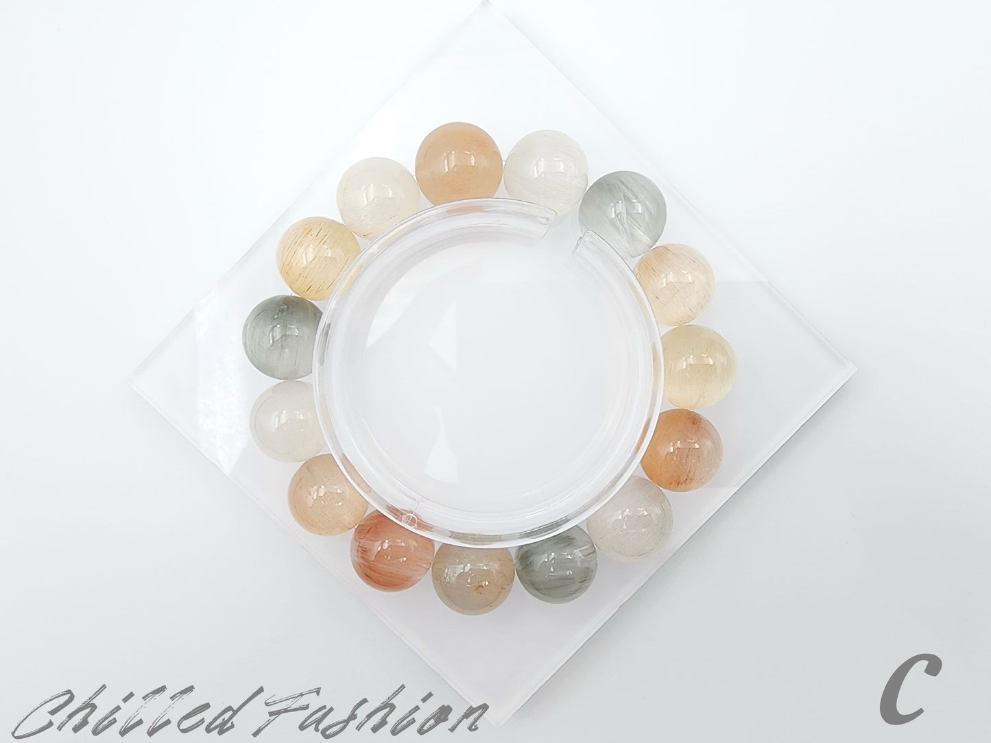 [Bracelet] 15mm Multicolor Rabbit Hair Quartz Bracelet