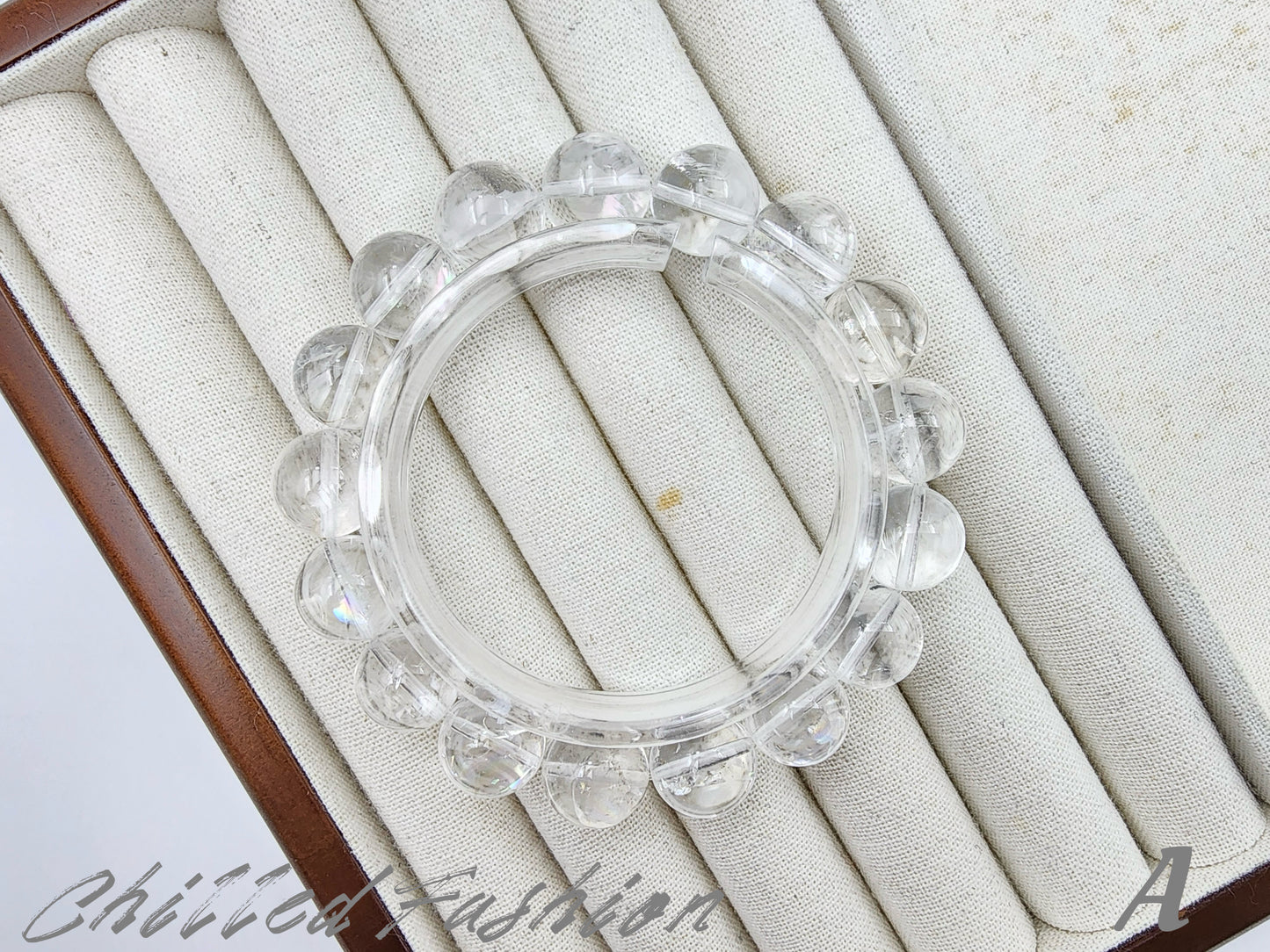 [Bracelet] Natural 12mm Lemurian Quartz Bracelet with Rainbow Flash