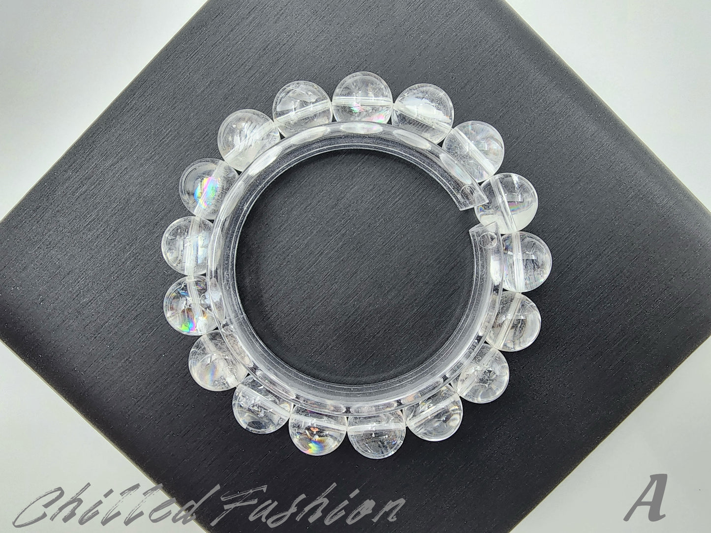 [Bracelet] Natural 12mm Lemurian Quartz Bracelet with Rainbow Flash