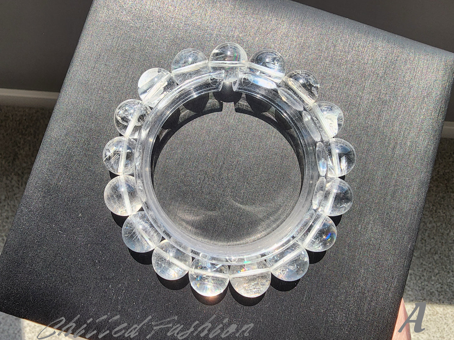 [Bracelet] Natural 12mm Lemurian Quartz Bracelet with Rainbow Flash