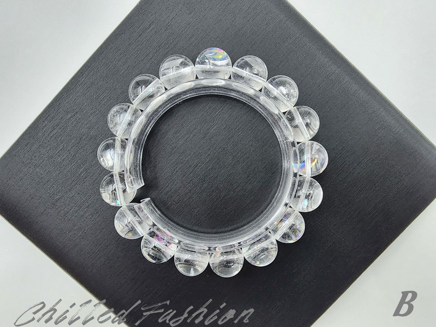 [Bracelet] Natural 12mm Lemurian Quartz Bracelet with Rainbow Flash