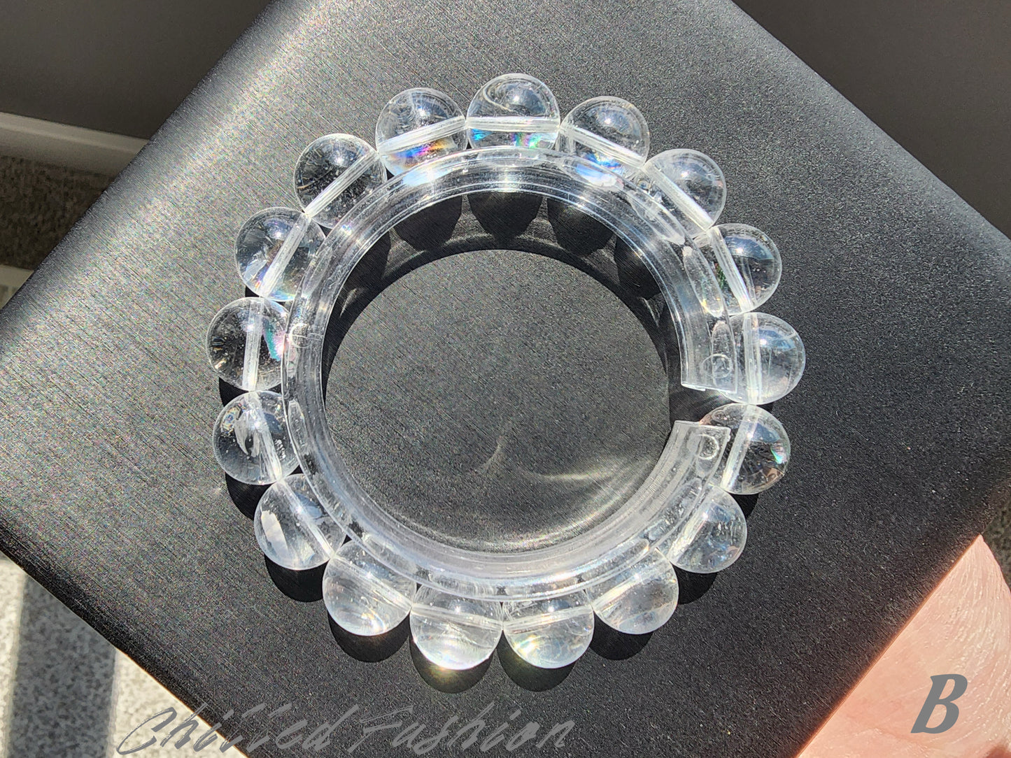 [Bracelet] Natural 12mm Lemurian Quartz Bracelet with Rainbow Flash